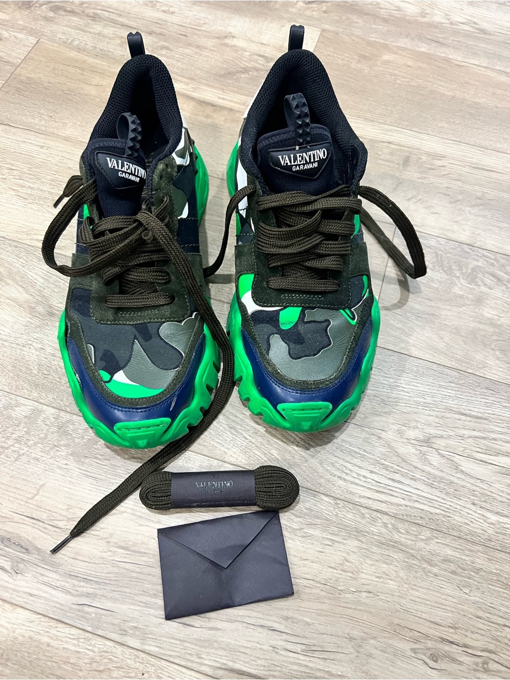 Valentino Garavani Green and Black Camo Chunky Sneakers